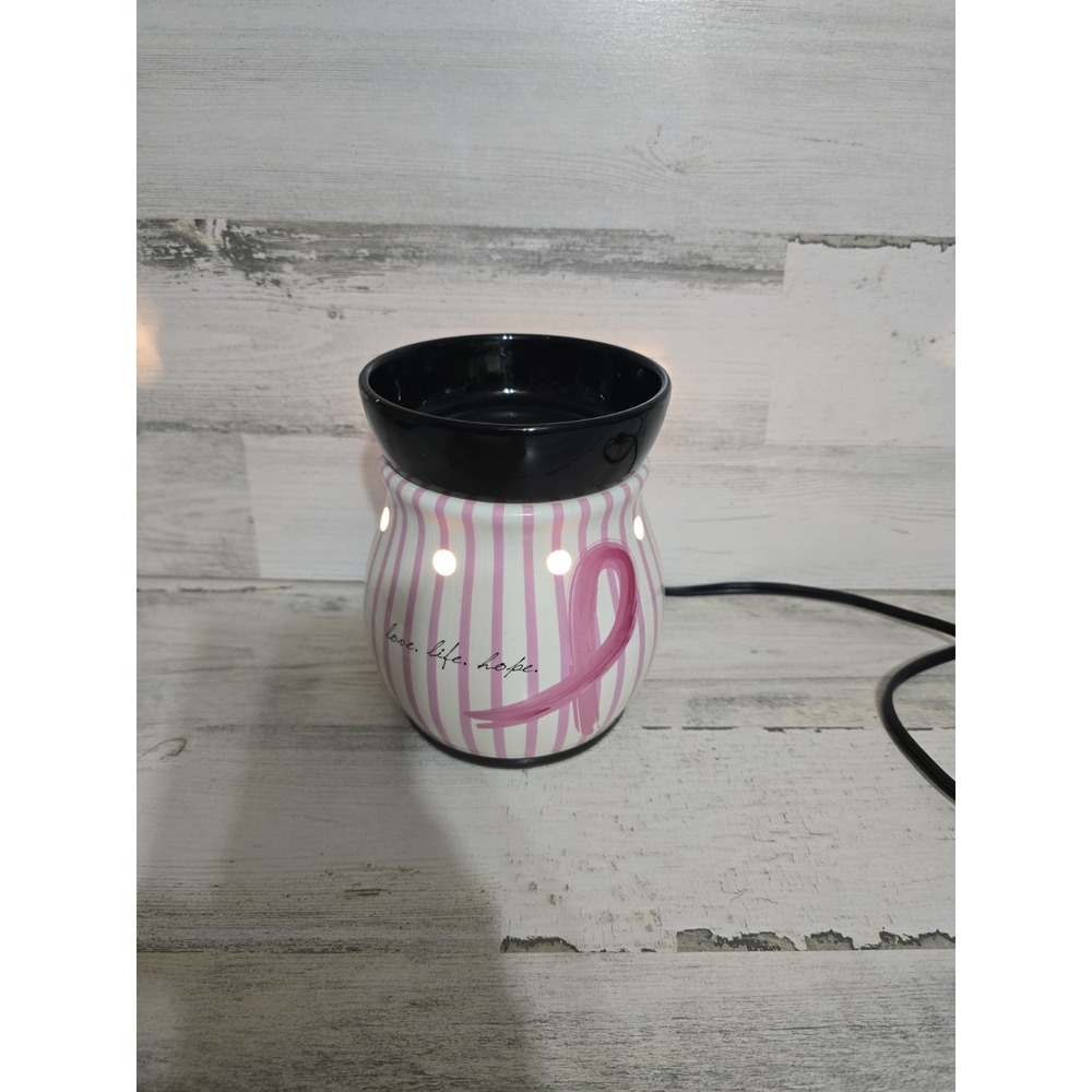 Retired Scentsy Love Life Hope Breast Cancer Awareness Wax Warmer Pink Striped